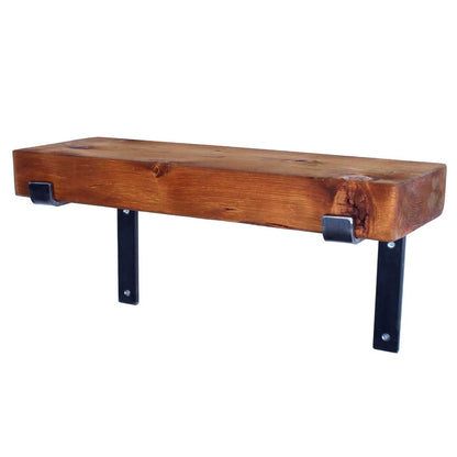 handmade extremely chunky rustic industrial shelf with down brackets oak