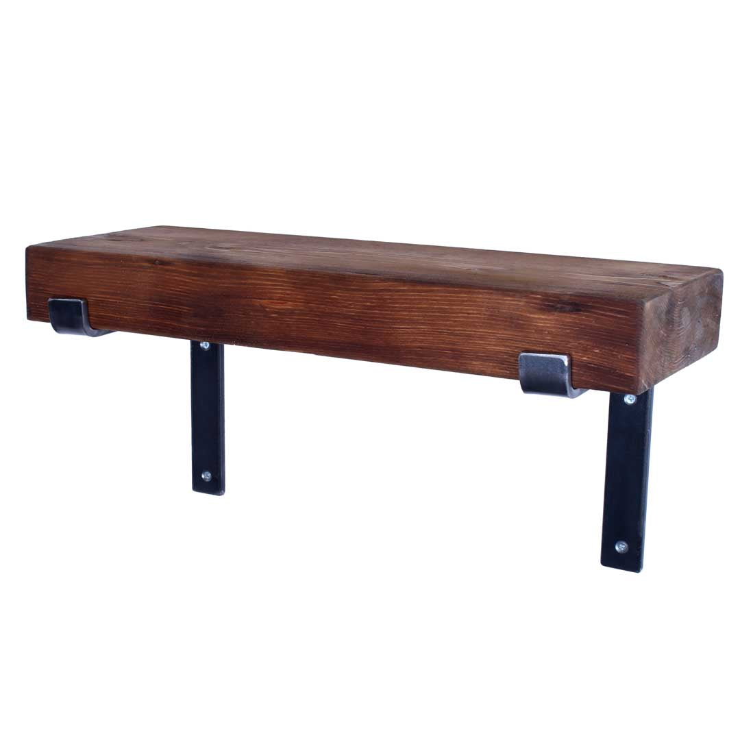 handmade extremely chunky rustic industrial shelf with down brackets walnut