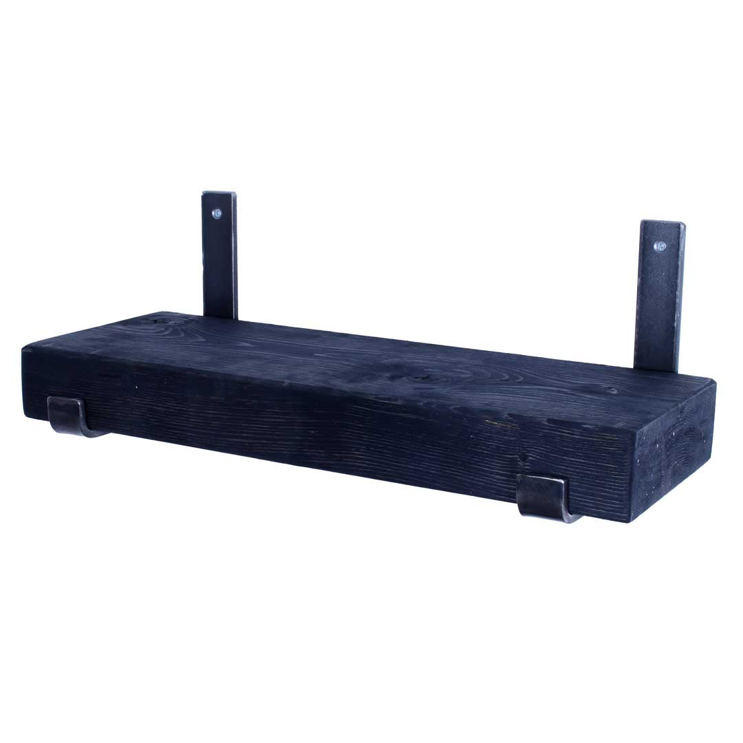 handmade extremely chunky rustic industrial shelf with up brackets charcoal