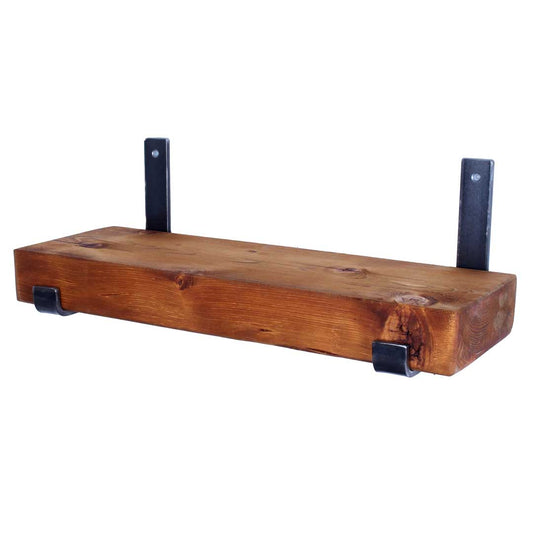 handmade extremely chunky rustic industrial shelf with up brackets oak