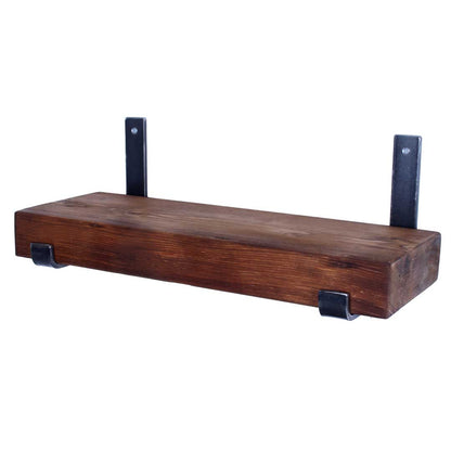 handmade extremely chunky rustic industrial shelf with up brackets walnut