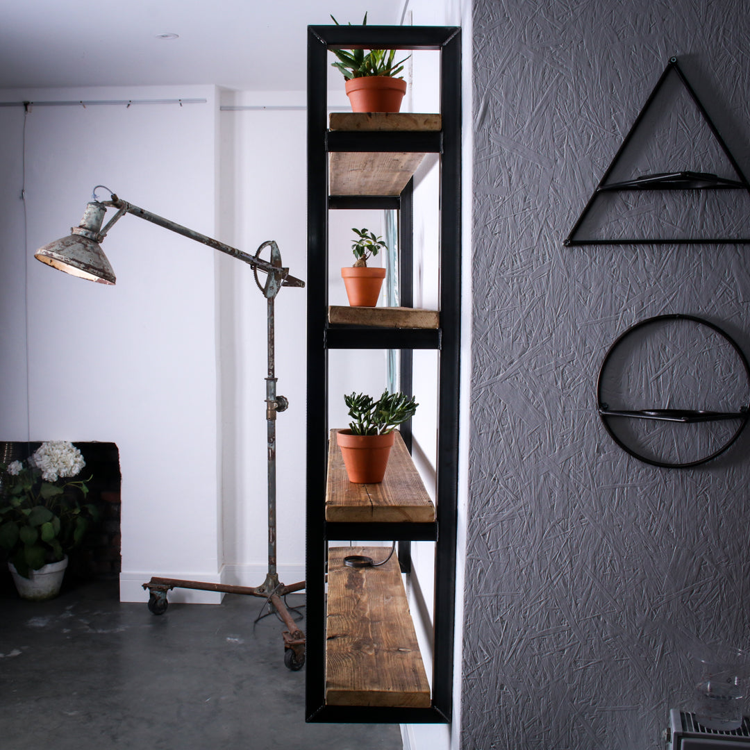 reclaimed scaffold board shelving unit 4 board studio side profile