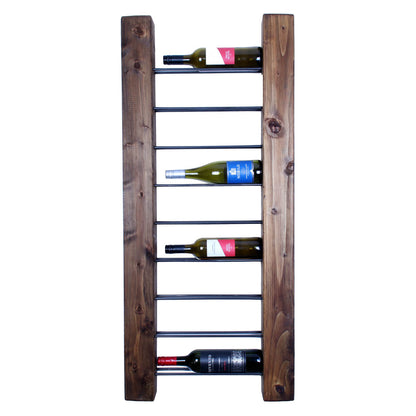 rustic industrial handmade ladder wine rack walnut 9 bottle front profile with bottles