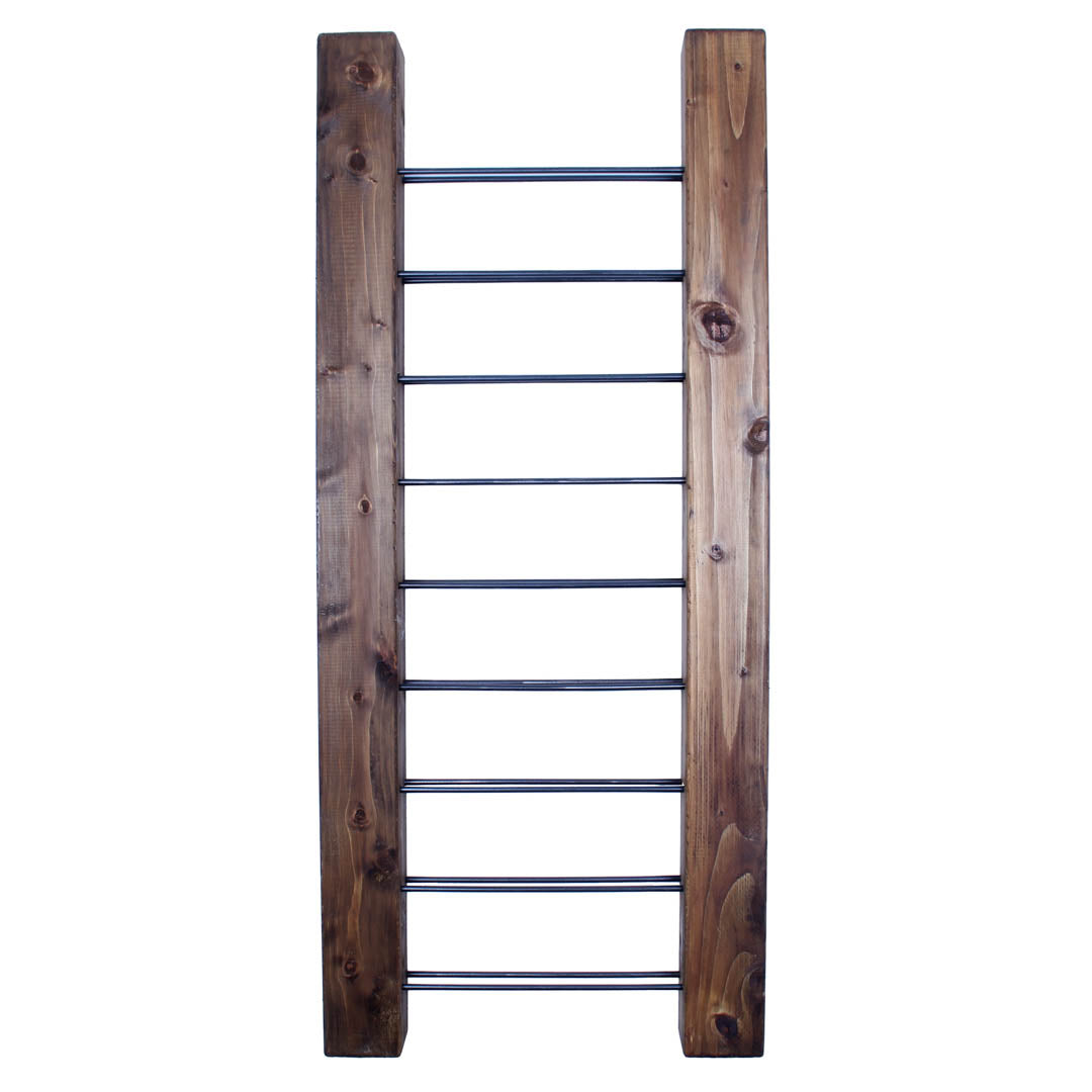 rustic industrial handmade ladder wine rack walnut 9 bottle front view