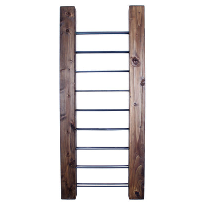 rustic industrial handmade ladder wine rack walnut 9 bottle front view