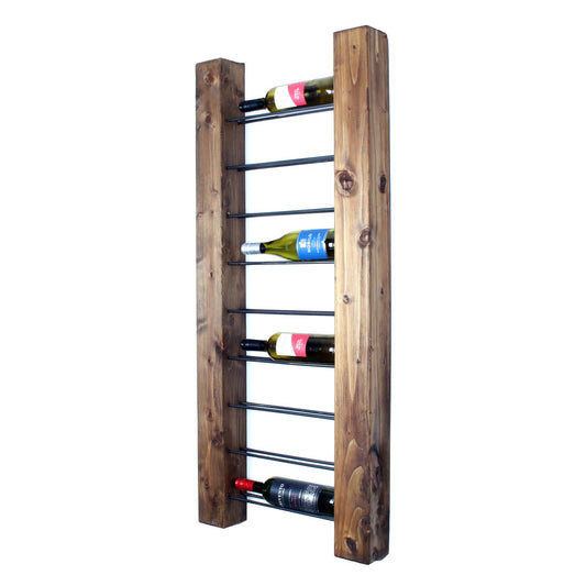rustic industrial handmade ladder wine rack walnut 9 bottle side profile with bottles