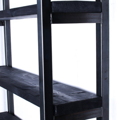 rustic industrial handmade shelving unit charcoal closeup