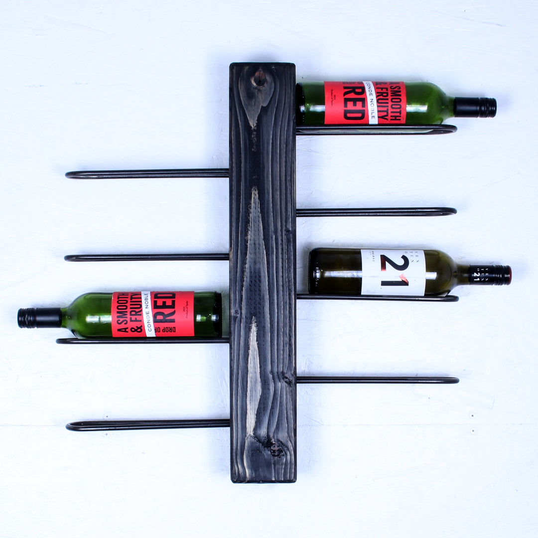 rustic industrial handmade vertical wine rack double sided 8 bottle charcoal front profile