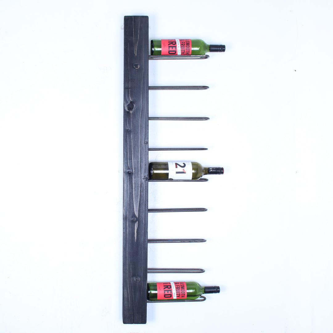 rustic industrial handmade vertical wine rack single sided 9 bottle charcoal  front profile