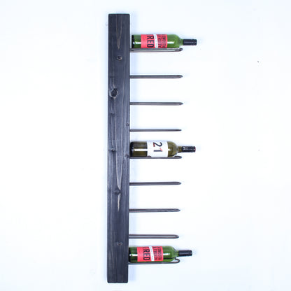 rustic industrial handmade vertical wine rack single sided 9 bottle charcoal  front profile