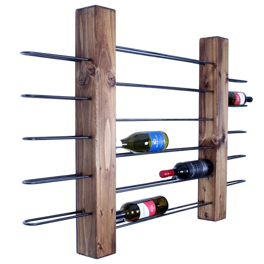 rustic industrial handmade wine rack unit double walnut 22 bottle side profile