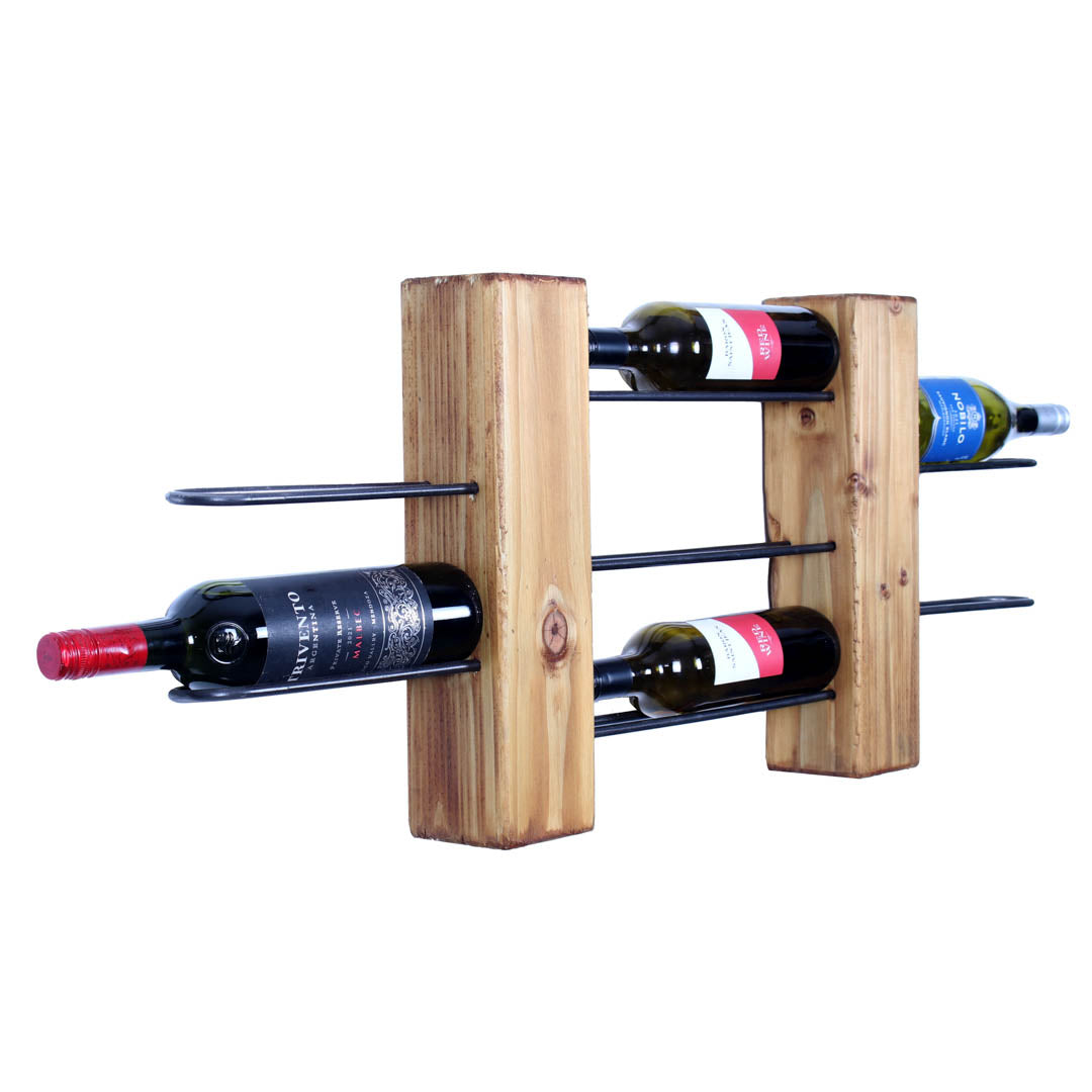 rustic industrial handmade wine rack unit oak 7 bottle side profile 