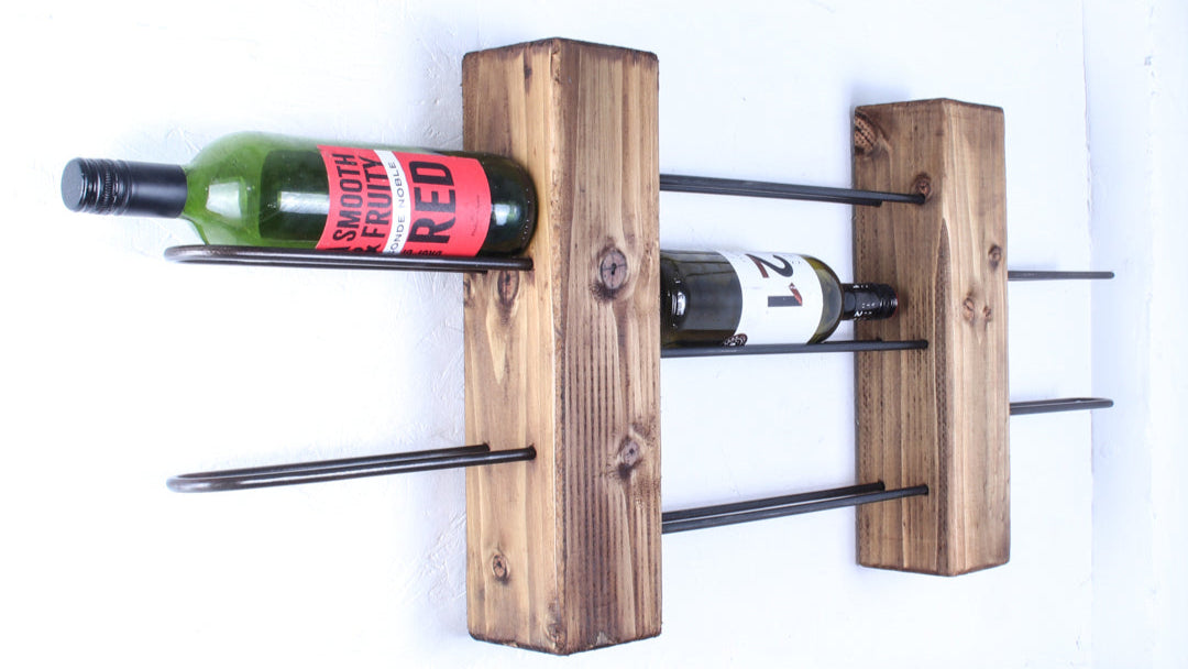 rustic industrial handmade wine rack unit walnut 7 bottle side profile