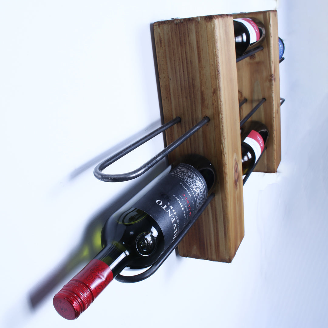 rustic industrial handmade wine rack unit walnut 7 bottle side profile 2