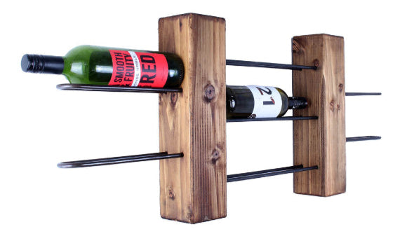 rustic industrial handmade wine rack unit walnut 7 bottle side profile 3