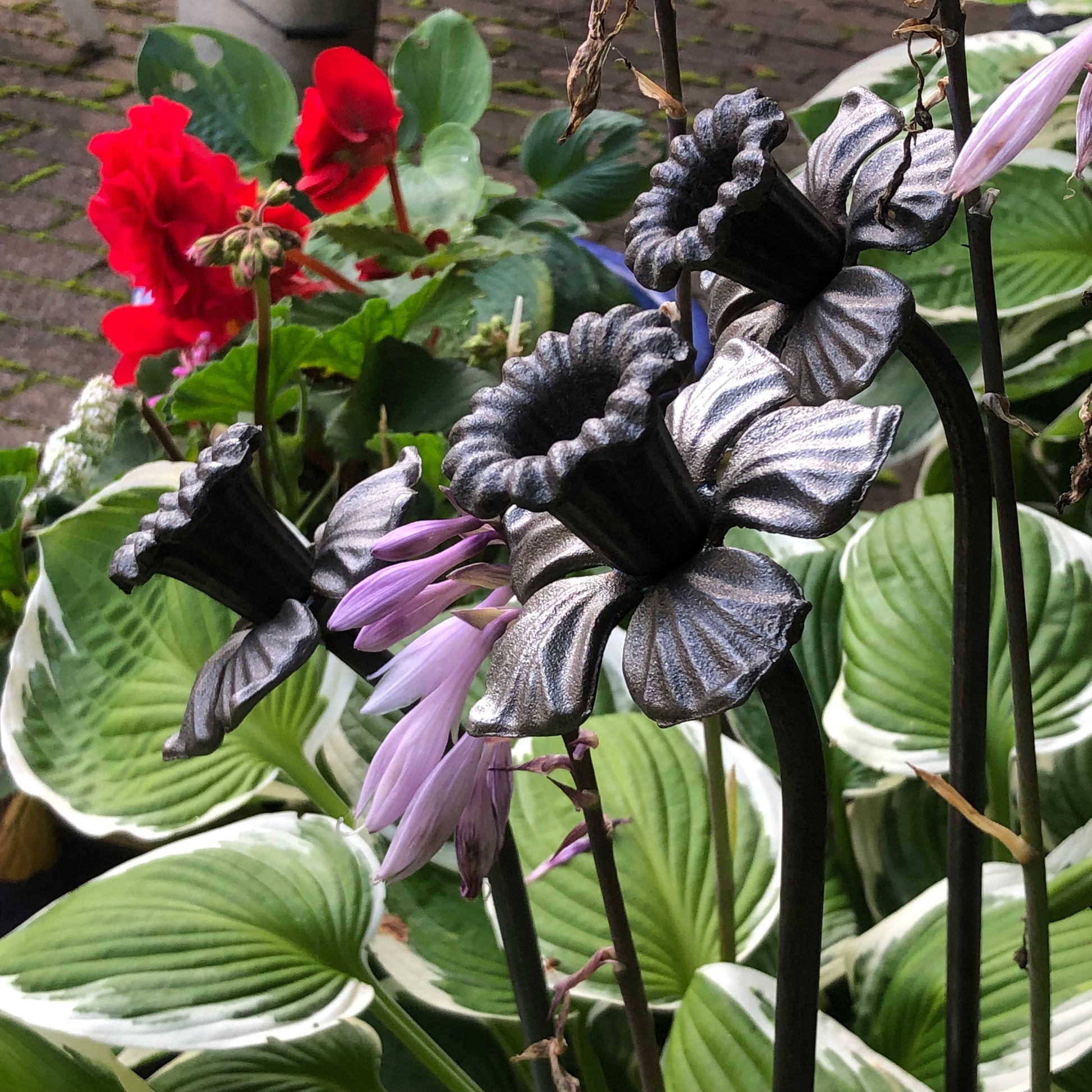 trio of ornamental metal daffodils right side